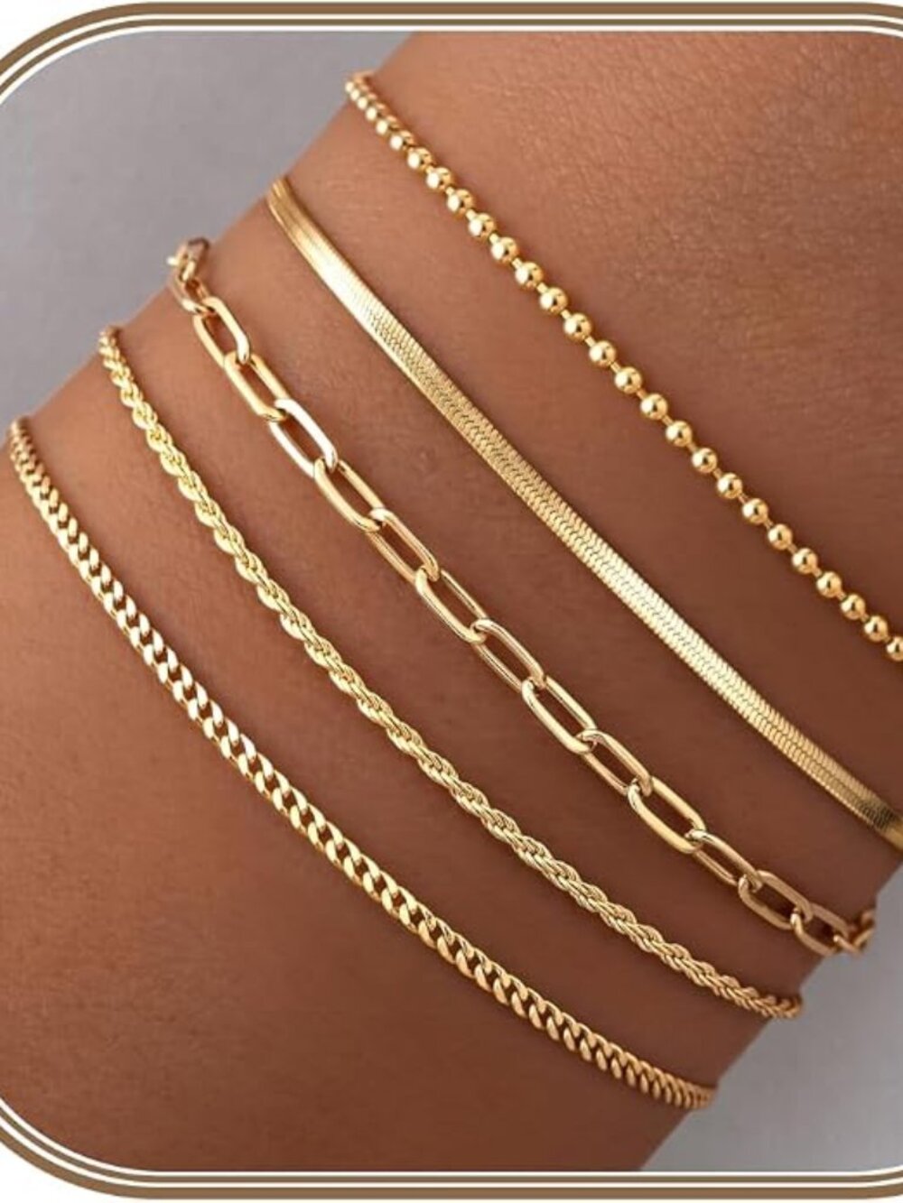 POXTEX 5-piece 14K gold bracelet set New